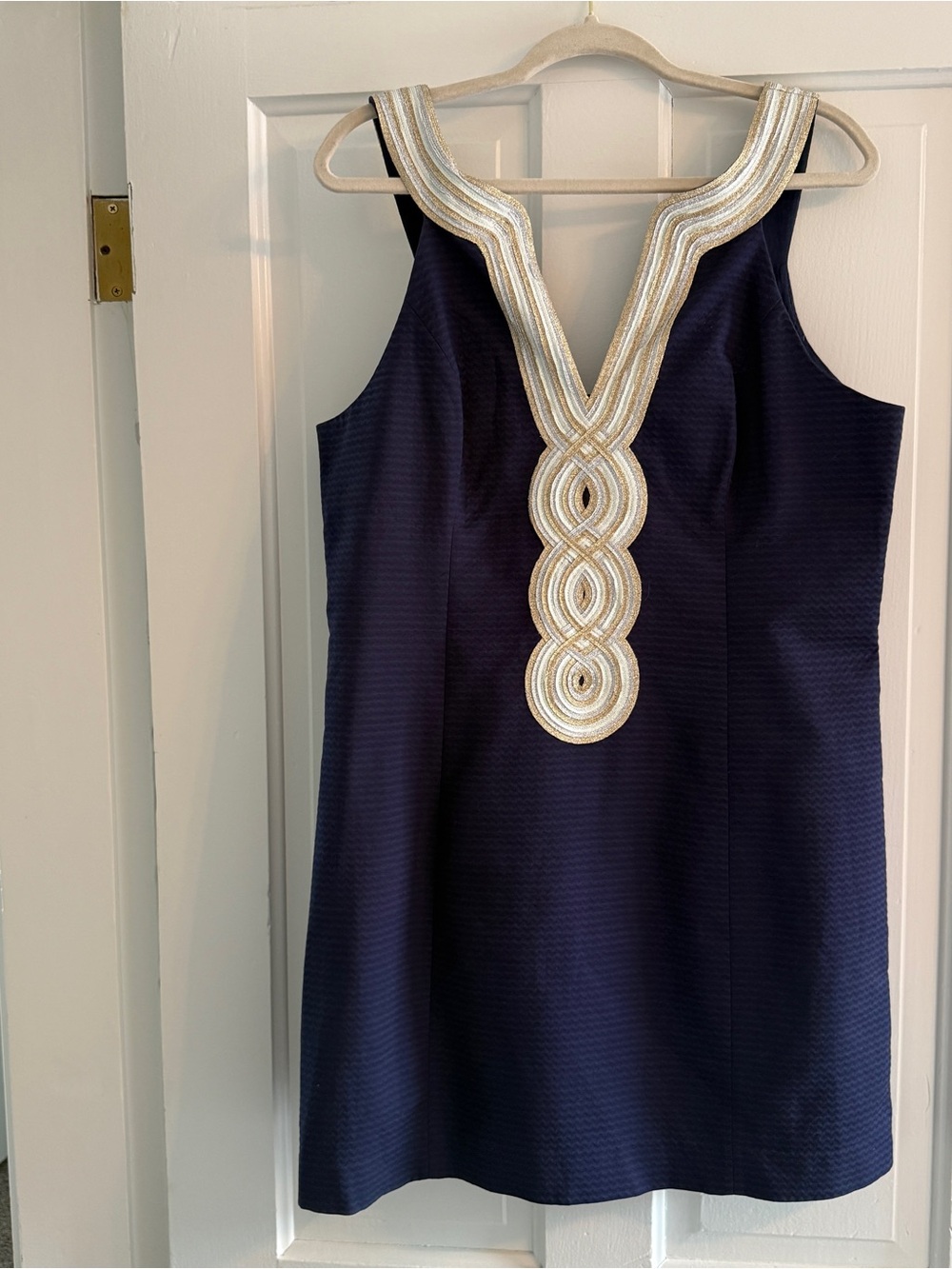 Lilly Pulitzer Navy Dress with Gold Embellished V-Neck